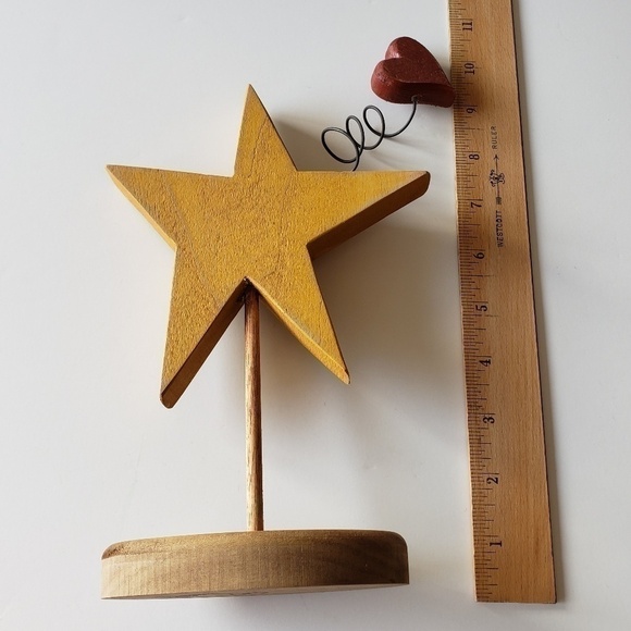 Wood Yellow Star and Red Heart on Spring with Standing Base - Picture 3 of 3